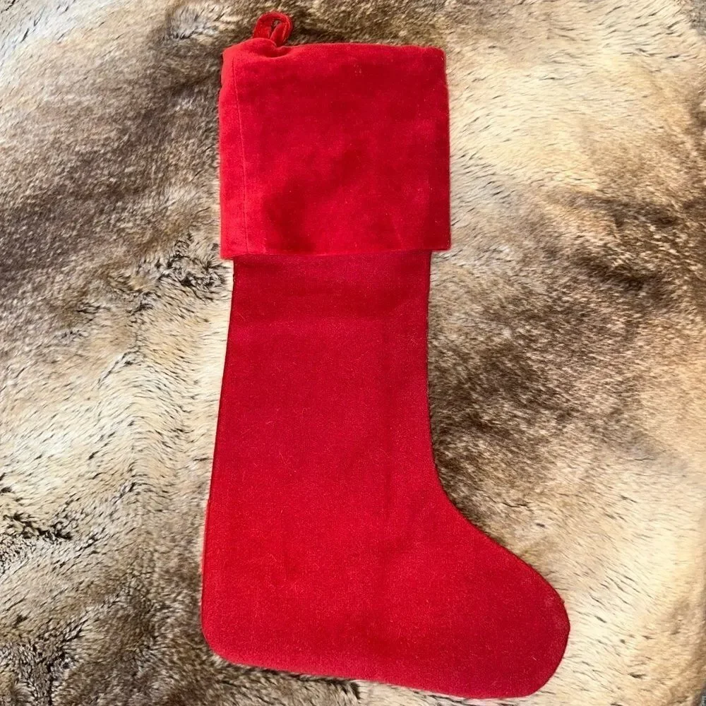 Crate & Barrel Red Poinsettia Stocking Velvet and Wool